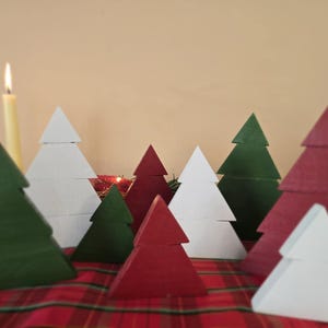 Rustic Wooden Christmas Tree Set: Farmhouse Mantel Decor