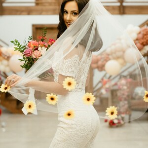 Sunflower Fingertip Length Veil, Summer Veil, Custom-Made Veil