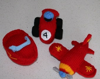 Race Car, plane and speed boat - INSTANT DOWNLOAD PDF Knitting Pattern