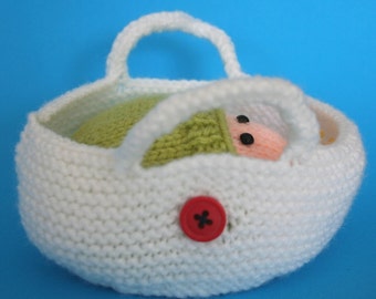 Wrapped Up Baby and Baby Bear in basket - INSTANT DOWNLOAD PDF Knitting Pattern