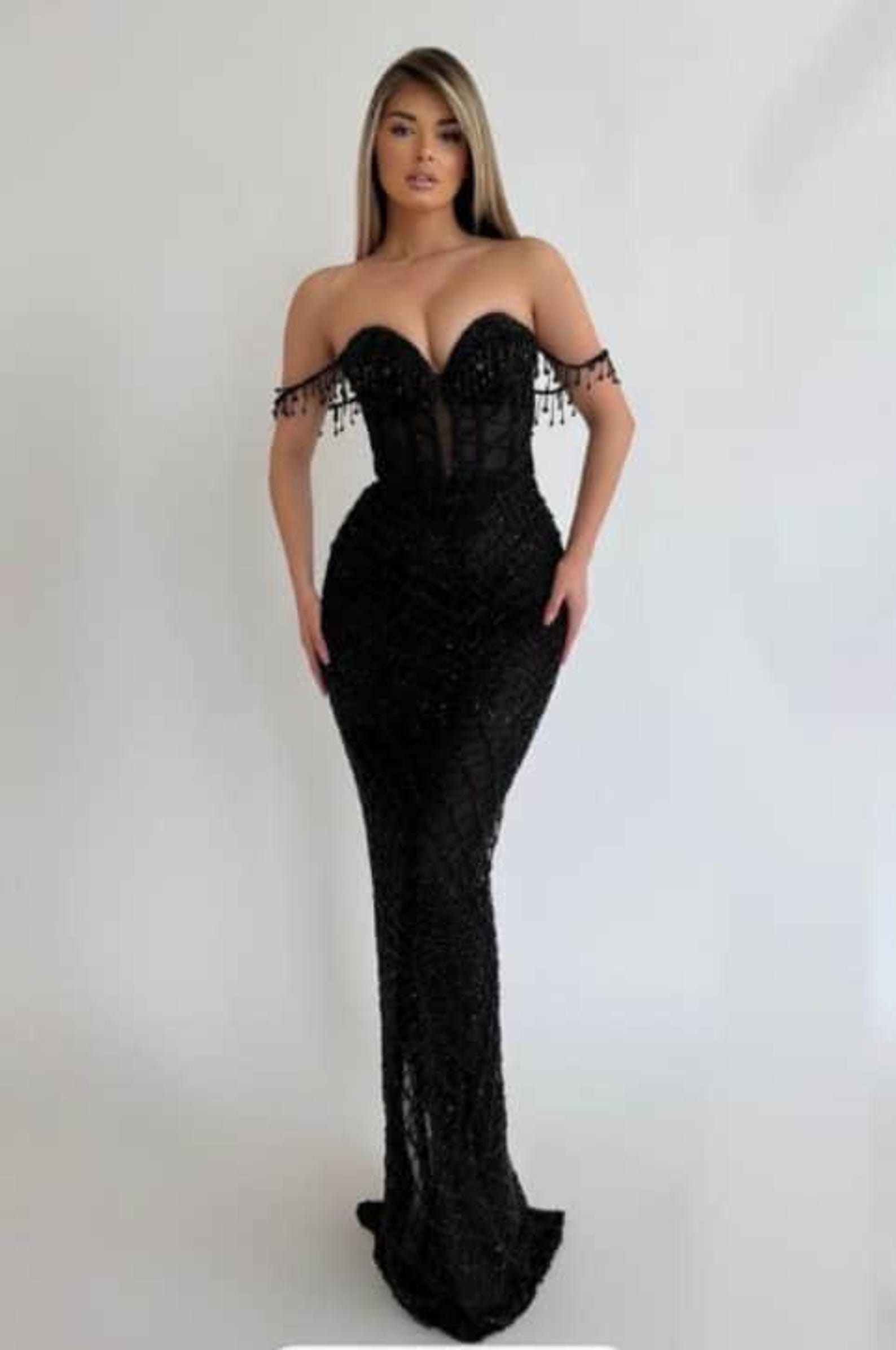 19919 Black Off-Shoulder Lace Dress
