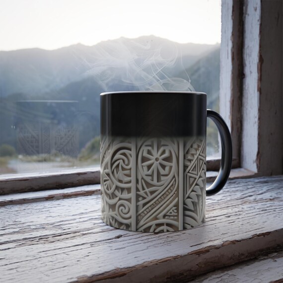 Polynesische Tribal Thermo Kaffeetasse mit Wärmeentwicklung