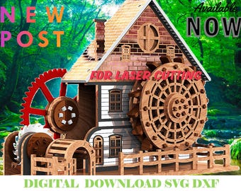 Laser Cut Water Mill Model: SVG DXF Project Plans (Digital Download)