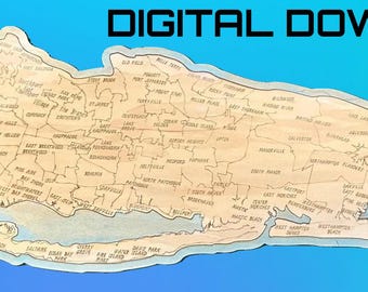 Long Island-lasergesneden bestand: kaart met plaatsnamen (SVG DXF-pdf)