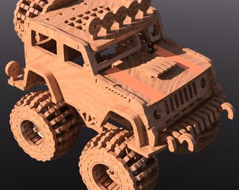 Lasergeschnittene Datei für einen 4x4-Truck, 3D-Holzmodellbausatz für Geländewagen (SVG/DXF), 3 mm Sperrholz-Puzzle, digitaler Download für Glowforge Lightburn