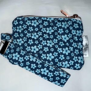 Floral Blue Keychain Wallet-Coin Purse-Woman Wallet-Keychain Wristlet-KeyFob-keychain-Wallet and Keychain combo-Makes a great gift