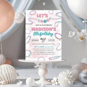 Editable Friendship Bracelet Invitation Template, Bead Bracelet Invite, Jewelry Making Party, Craft Party, Instant Download Printable