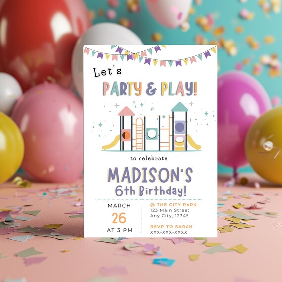 Editable Playground Party Invitation, Let's Play Birthday Invite, Indoor Playground Bounce Jump Party, Canva, Printable Birthday Template