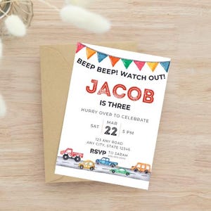 Editable Car Theme Kids Birthday Invite, Beep Beep Birthday Party Invitation, Digital Download Race Party, Customizable Template, Cars Party