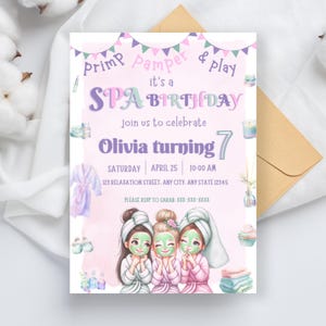 Spa Birthday Invitation, Skincare Birthday Invite, Girls Night, Spa Makeup Party, Tween Birthday, Editable Invitation Girls Slumber Party