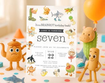Quirky Brainrot Birthday Invitation Template, Editable Meme Party Invite, Funny Animal Food Character Digital Download, Italian Brainrot