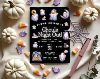 Dark Halloween Ghosts Invitation, Ghouls Night Printable, Girls Night Out, Spooky Ghost Party Invite, Editable Halloween Party Template