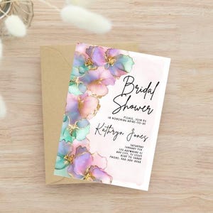 Elegant Pastel Bridal Shower Invitation Template | Minimalist Editable Invite with Foil-Style Background | Digital Download | Pink Bridal