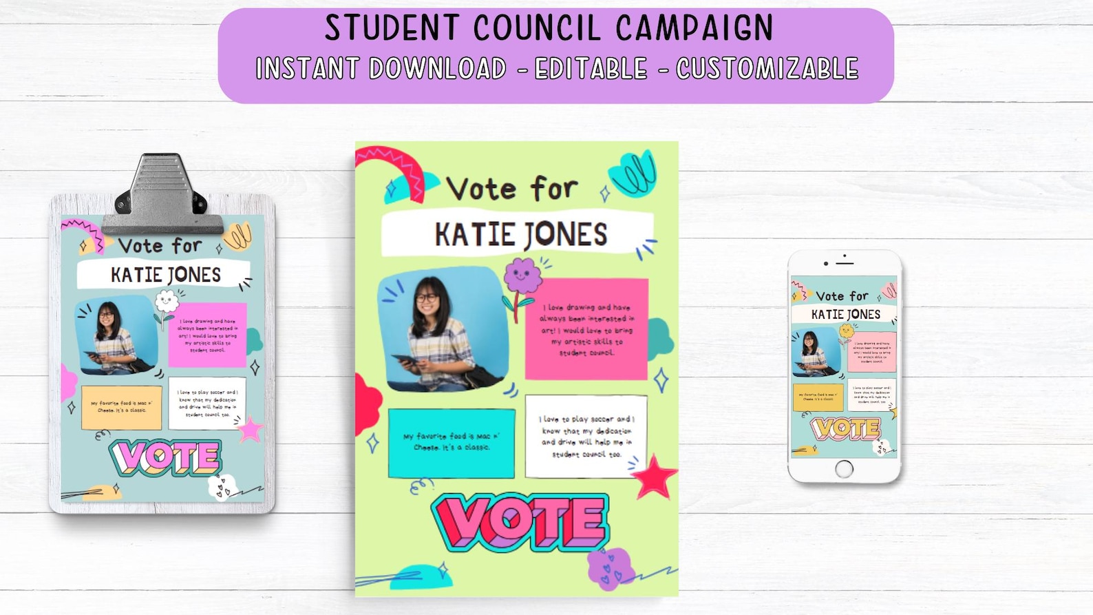 Cute Voting Roster Cute Doodle Student Council Poster, Class President, School Campaign ...