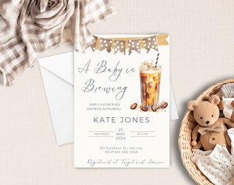 A Baby is Brewing Invitation | Little Bean Baby Shower | Coffee theme Baby Shower Invite | Completely Customizable | Search BVCB in shop!