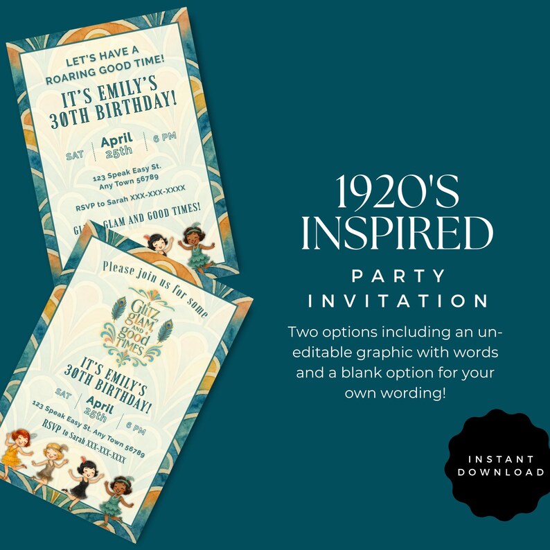 Vintage 1920s Birthday Invitation Template, Editable Roaring 20s Party ...
