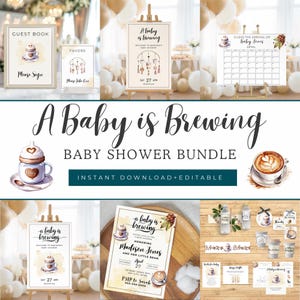 Editable A Baby Is Brewing Invitation Template, Coffee Bean Baby Shower Bundle, Gender Neutral Coffee Theme Shower, Baby Shower Games Bundle