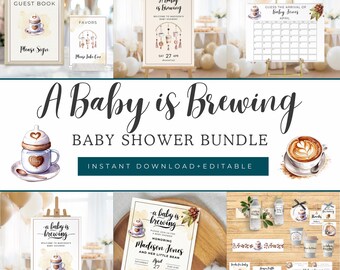 Editable A Baby Is Brewing Invitation Template, Coffee Bean Baby Shower Bundle, Gender Neutral Coffee Theme Shower, Baby Shower Games Bundle