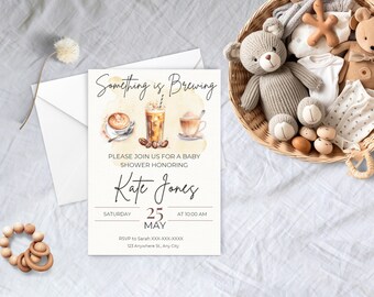 Something is Brewing Invitation | Little Bean Baby Shower | Coffee theme Baby Shower Invite | Completely Customizable | Search BVCB in shop!