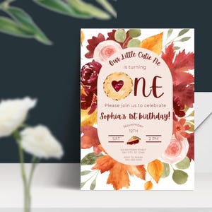 Cutie Pie First Birthday Invitation, Fall Birthday, 1st Birthday Invite, Cutie Pie Birthday, First Birthday, Editable Canva, Pie Theme