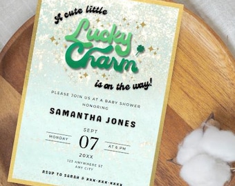 Editable Lucky Charm Baby Shower Invitation Template, Instant Download, Green Baby Invite, St. Patricks Day Party Invite, March Baby