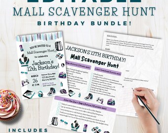 Editable Boy Mall Scavenger Hunt Birthday Party Bundle, Printable Boy Party, Selfie Challenge, Boys Scavenger Hunt Template Instant Download