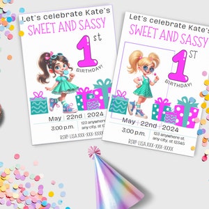 Paquete de cumpleaños dulce y atrevido UNO / Invitación y accesorios / Descargas digitales para fiesta rosa y turquesa / Busque BVC1 para ver todos los artículos