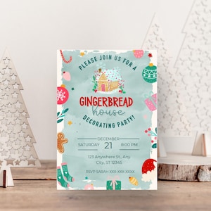 Gingerbread House Decorating Party Invitation | Gingerbread Contest Printable Invite | Holiday Bake-Off | Editable Christmas Party Template