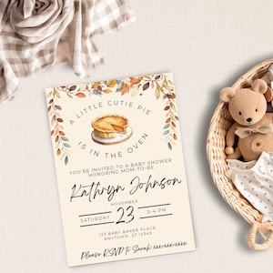 Cutie Pie Baby Shower Invitation, Cutie Pie Invite, Fall Baby Shower, Pie Baby Shower, Autumn Baby Shower, Editable template download.