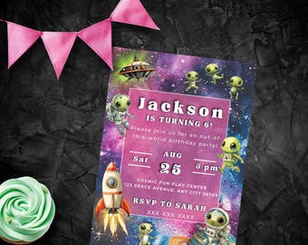 Editable Space Birthday Invitation, Out Of This World Digital Party Invite, Editable Template Kids’ Birthday Celebration, Space Theme