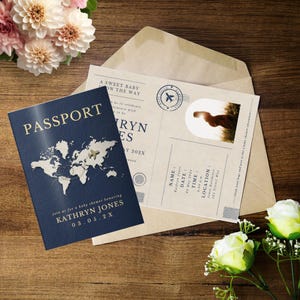 Passport Invitation Template, Baby Shower, Travel Themed Party Invite, Editable Canva, Bridal Shower, Printable passport, Canva