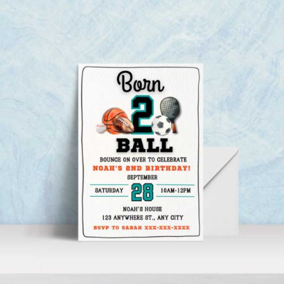 Born 2 Ball Sports Birthday Invitation Template | Editable 2nd Birthday ...