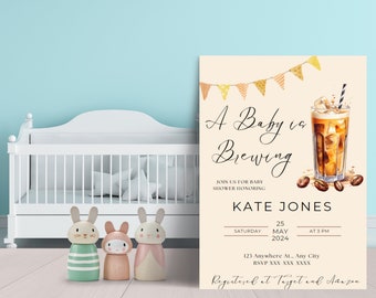 A Baby is Brewing Invitation | Little Bean Baby Shower | Coffee theme Baby Shower Invite | Completely Customizable | Search BVCB in shop!