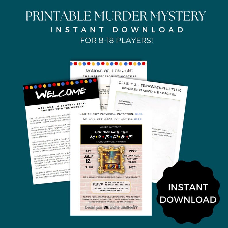 Printable Murder Mystery Party Game for Friends Additional Characters