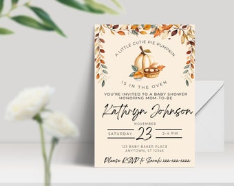 Cutie Pie Baby Shower Invitation, A Little Pumpkin Invite, Fall Baby Shower, Pie Baby Shower, Autumn Baby Shower, Editable Template, Digital