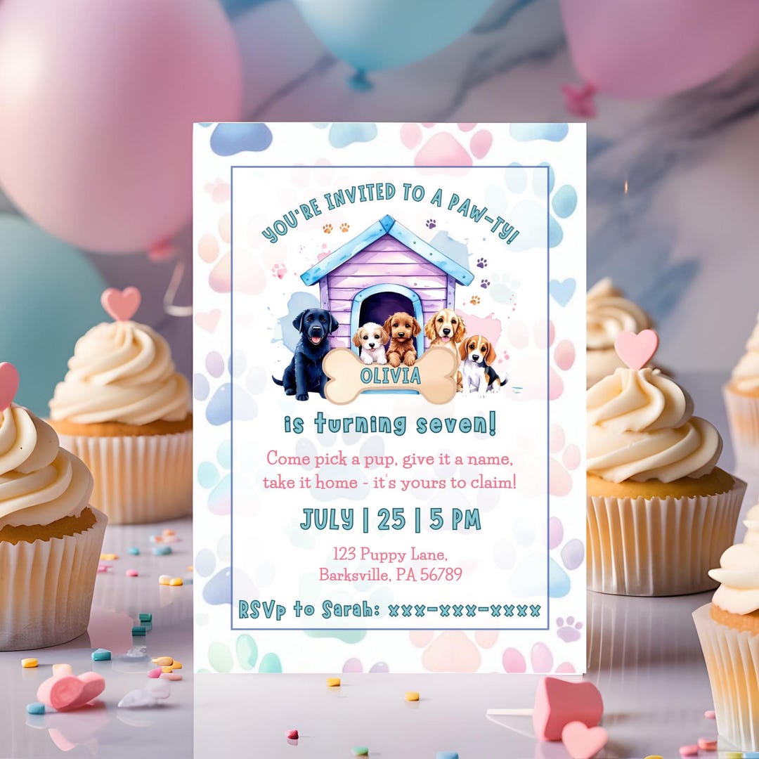 Editable Puppy Adoption Party Invitation, Party Invite Template, Dog ...