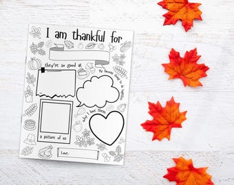 I Am Thankful Worksheet, PDF Download, Thanksgiving Printable, Thanksgiving Activity for Kids, Printable Thanksgiving Worksheet