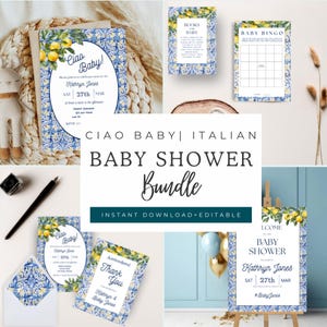 Editable Ciao Baby Baby Shower Invitation, INSTANT DOWNLOAD, PDF Printable, Affordable Invite, 5 x 7, Lemons, Italian Baby Shower Bundle