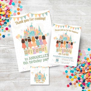 Happiest Birthday on Earth Party Bundle, Invitation Template, Editable Girls’ Fairytale Birthday, Pastel Princess Party Invite, Downloads