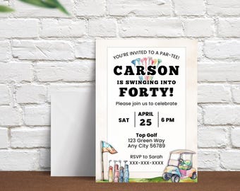 Editable Golf Birthday Party invitation template, Top Golf invite, par-tee, 40th, digital download, adult birthday invitation, Canva