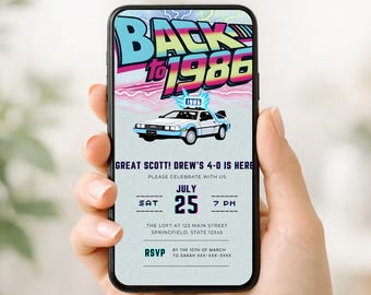 Retro 80s 40th Birthday Digital Download Invitation template, Born in 1986, Animated Invite