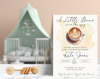 Editable Little Bean Baby Shower Invite, A Baby is Brewing Invitation, Coffee bean theme, Instant Digital Download, Customizable