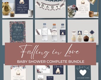 Falling in Love Baby Shower Invitation, Editable Bundle, Autumn Baby Shower, Fall Baby Shower, Gender Neutral Baby, Floral Shower Invite,