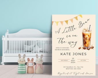 Little Bean Baby Shower | Baby is Brewing Invitation | Coffee bean theme Baby Shower Invite | Completely Customizable | Search BVCB in shop!