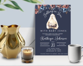 Falling in Love Baby Shower Invitation, Editable Template, Autumn Baby Shower, Fall Baby Shower, Gender Neutral Baby, Floral Shower Invite