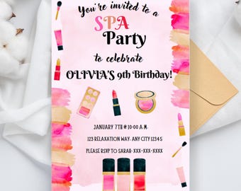 Editable Glam Spa Party Birthday Invitation Template | Tween Birthday Party | Birthday Spa Party Invite | Makeup Party | Girl Party Invite