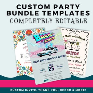 Custom Party Bundle Templates, Personalized Party Kit, Printable Birthday, Editable Templates, DFY Party Bundle, Invitation template, CANVA