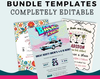 Custom Party Bundle Templates, Personalized Party Kit, Printable Birthday, Editable Templates, DFY Party Bundle, Invitation template, CANVA