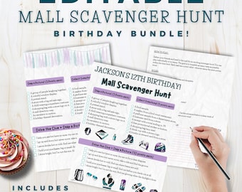 Editable Boys Mall Scavenger Hunt, Printable Teen Boy Party Game, Boy Birthday Party Activity, Shopping Mall Game for boys, Instant Download