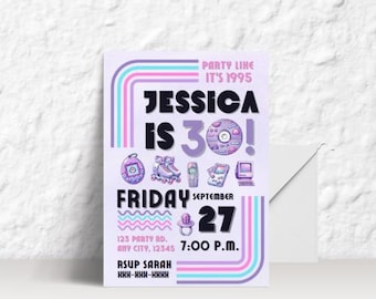 90s Throwback Birthday Party Invitation Template | Bright Retro Party | Editable 30th Birthday Invite | Instant Digital Download 30th Bday